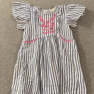 5/$15- Striped Blue & White Girls Dress with Pink Embroidery